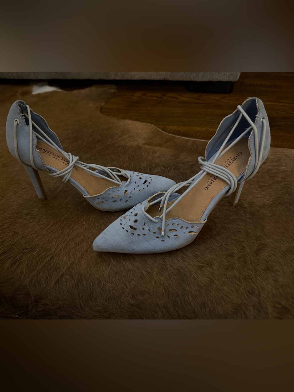 Christian Siriano Powder Blue Cutout Pointed Lace-Up Heels